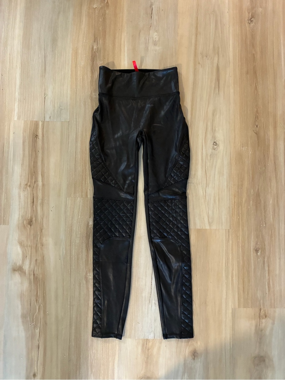 SPANX Black Quilted Faux Leather Leggings